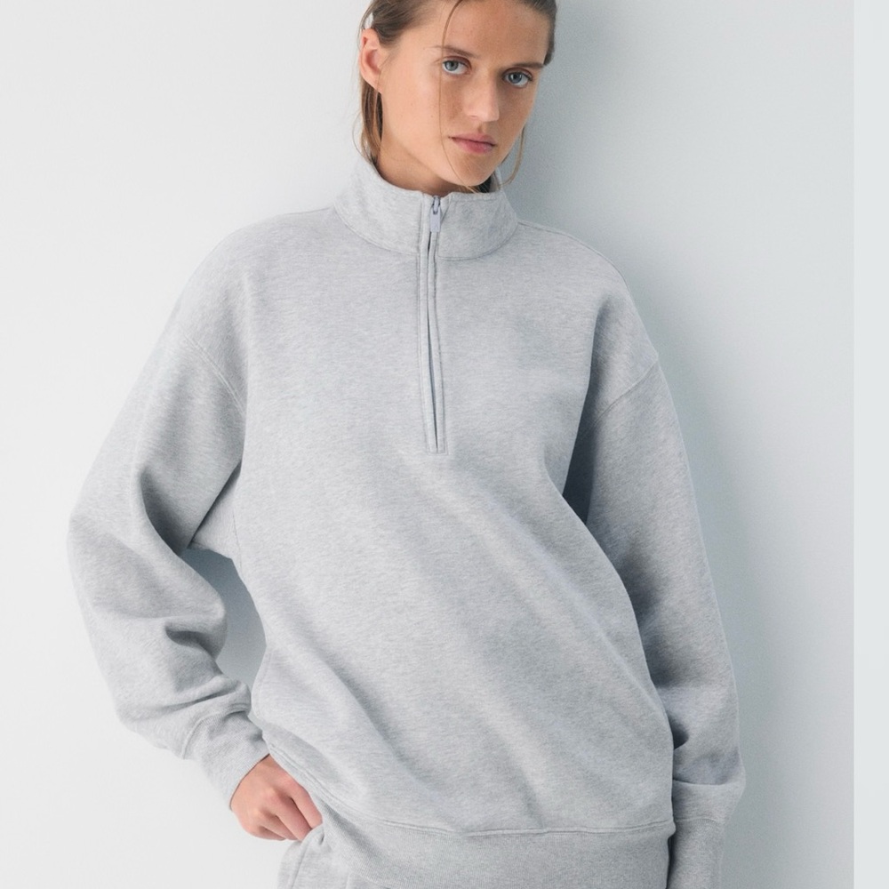 Aritzia Cozy Fleece Half-Zip in Light Gray